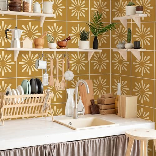 Alwayspon Fliesenaufkleber, 25 Stück x 15 cm, orange-braun, selbstklebend, zum Aufkleben auf Fliesen, Transferaufkleber für Badezimmer, Küche, Backsplash für Herd, abziehen und aufkleben,