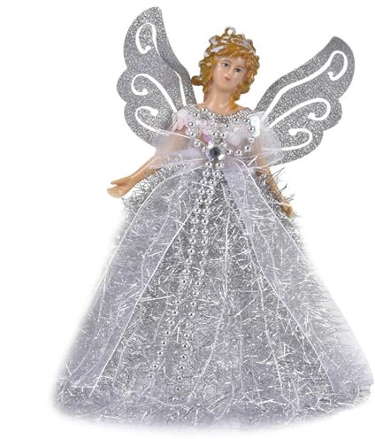 Christmas Angel Tree Topper,22cm Fairy Angel Ornaments Christmas Tree Topper,Elegant Angel Treetop Figurine with Wings,Fairy Angel Christmas Tree Top Ornaments Decorations