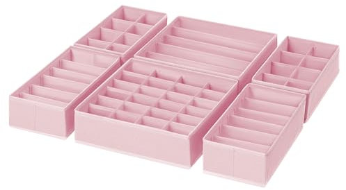 Homsorout Clothes Drawer Organiser Divider, 6 Pack Foldable Drawer Organizers Fabric Storage Box Wardrobe Cubes for Socks, Underwear, Ties, Bedroom, Pink