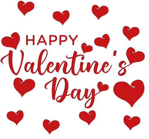 Fensteraufkleber Happy Valentine's Day - Valentinstag Dekorationen für Schaufenster - Fensterbilder - Aufkleber in Herzform Rot