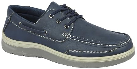 Charles Southwell Men's Wide Fit Faux Leather Touch & Close Slip On Or Lace Up Casual Lightweight Comfort Boat Deck Shoes (Navy Lace Up, UK Footwear Size System, Adult, Men, Numeric, Medium, 12)