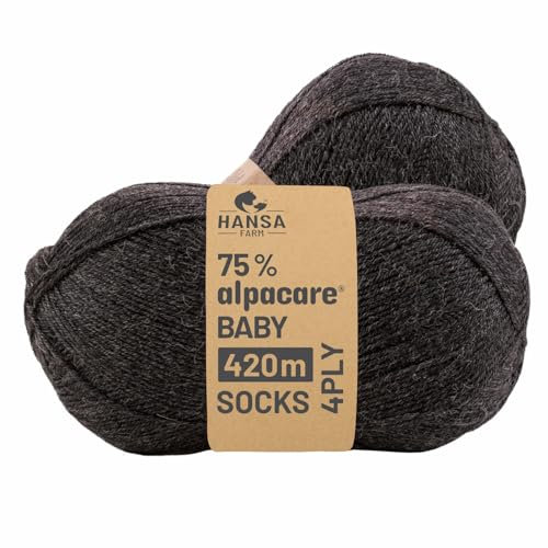 HANSA-FARM |alpacare 75% waschbare Baby Alpaka Socks 224g Set (2 x 112g) Sockenwolle kratzfreie Wolle zum Stricken & Häkeln - NFA14 Anthrazit