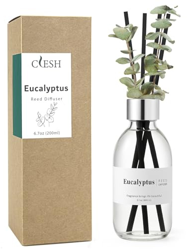 Clesh Reed Diffuser Set, 6.7 oz Eucalyptus Scented Diffuser with Sticks, Home Fragrance Reed Diffuser for Bathroom Shelf Decor