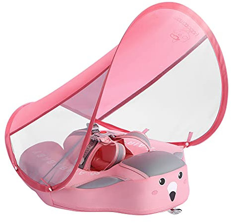 Bébé Infantile Solide Non Gonflable Couché Anneau De Natation Taille Flotteur Piscine Jouets Swim Trainer Parasol Anneau De Bain avec Auvent Au pour 3-24 Mois (Rose - avec auvent, Taille Unique)