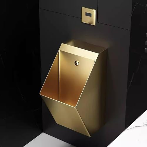 Lbxlhr Orinal De Baño Familiar, Inodoro con Sensor Automático, Inodoro Público De Drenaje Vertical, Orinal con Descarga por Inducción Montado En La Pared, Orinal Comercial(Gold)