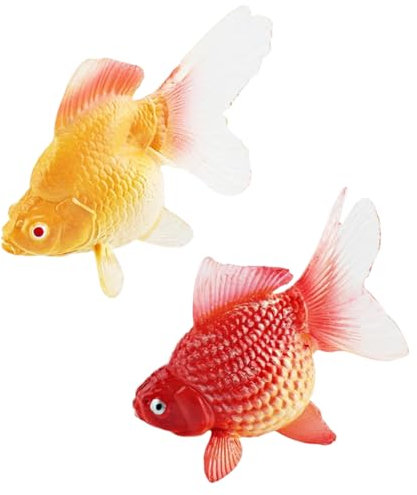 XJKLBYQ 2pcs Faux Poissons Rouges, Aquarium Artificiel Plastique de Poissons de Poisson réaliste Jaune et Rouges décorations réservoirs flottants, décorations réservoirs flottants