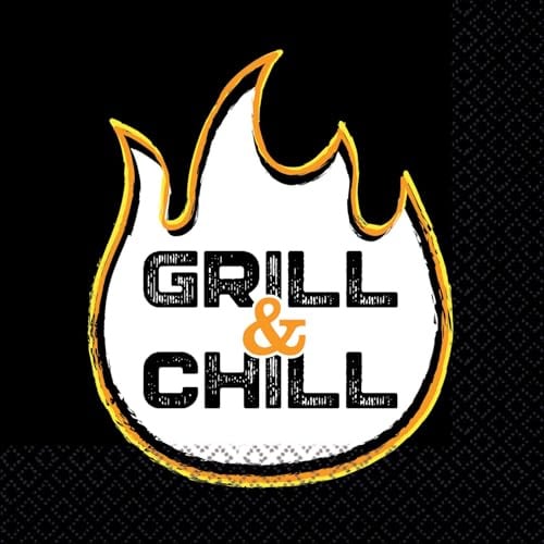 Riethmüller Servietten Grill & Chill 33cm x 33cm, 16 Stück - Große Papier-Servietten mit Spruch für Grillfeier & Gartenparty - Tischdeko