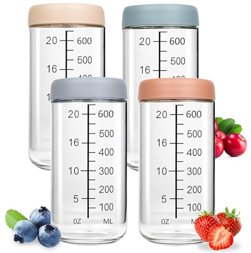 Yoedge 4 Stück Overnight Oats Gläser, 600ml Meal Prep Gläser, Meal Prep Overnight Oats Behälter, Geeignet für Getreide/Marmelade/Salat/Milkshake Frühstück Mittagessen Allgemein