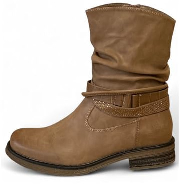 Pogolino Damen Stiefeletten Nieten Biker Boots Glitzer Stiefel leicht gefüttert 1573 Khaki 37