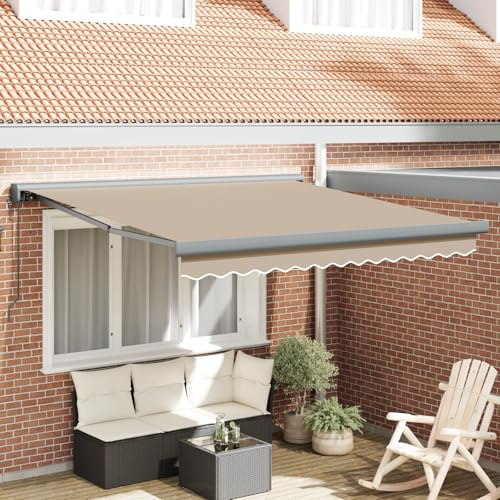 Qnhdfrt Automatische Einziehbare Markise Beige 350x250 cm Rechteckig für Balkon und Terrasse mit UV-Lichtreduzierendem Polyester