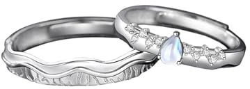 Homxi Adjustable Wedding Band Couple Sterling Silver, Geometric and Water Drop with Cubic Zirconia, Silver Ring Couple