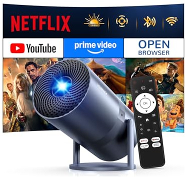 [Compatible with Netflix/Electric Focus]Mini Projector with WiFi and Bluetooth - 1080P 4K Support Portable Outdoor Projector,YOWHICK 270°Smart Projector for Movie Night/Ceiling /Home Theater