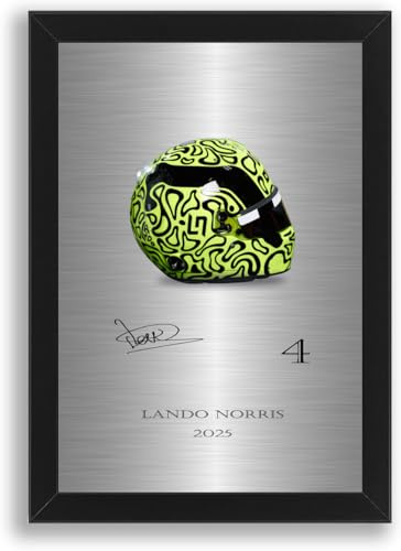 LJW Prints Lando Norris Rennfahrer-Helm-Poster 2025, signierter Druck, Wandkunst, Geschenk für Rennfans, gerahmt