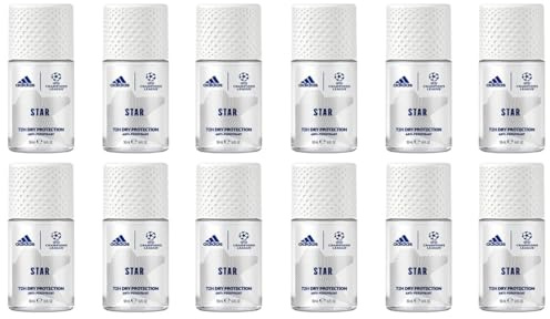 12x adidas STAR UEFA Champions League Deo Roll-On Anti-Transpirant 72H Extra Frische, mit aromatisch-zitrischen Duftnoten Schutz gegen starkes Schwitzen & Körpergeruch 50ml (12er Pack)