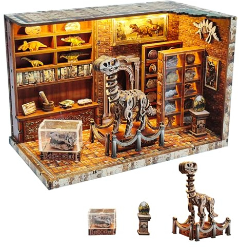VELBGER Book Nook 3D Puzzle Kit für Erwachsene - DIY Miniatur Buchstütze mit LED-Licht Modellbausätze Einführbares Bücherregal Handwerk für Jugendliche & Erwachsene (Dinosauriermuseumthema)
