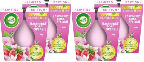 Air Wick Wohlfühl-Duftkerze DUO im Glas – Duft: Raspberry Rose Splash – Enthält natürliche ätherische Öle – Duftkerzenset mit je 2 Kerzen (Packung mit 2)