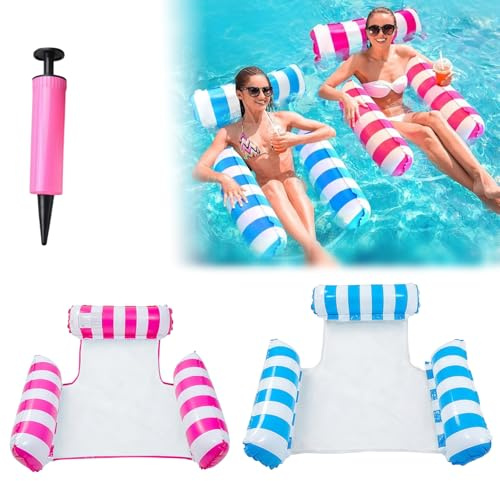 Pool Inflatables Floats, 1 Pack Inflatable Pool Floats Hammock for Adults Relaxing Pools Lounger Inflatable Swimming Toys, Tanning Pools Floating Mattress with a Manual Air Pump (Blue or Pink)