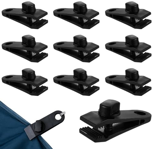 10 Stück Planenspanner Tarp Clips, Upgrade Multifunktion Planenbefestigung Zeltklammern Einstellbar, Tarp Clips Heavy Duty Camping Zelt Clip für Camping Zelte Abdeckung, Schwarz