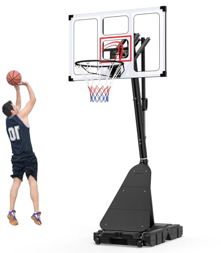 COSTWAY Basketballkorb Outdoor mit Kurbel, 150/245-305 cm höhenverstellbar | Basketballständer mit Ballrücklauf, 2 Rädern & PC-Rückwand, mobile Korbanlage, Korbsystem tragbar für Kinder, Erwachsene
