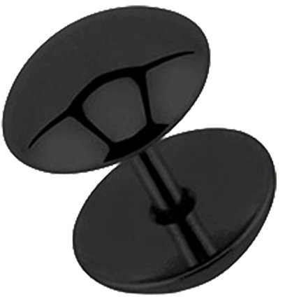 Piersando Ohrring Fake Ohr Plug Flesh Tunnel Piercing Ohrstecker Stecker Stab Runde Platte Titan Halbrund poliert 8mm Schwarz