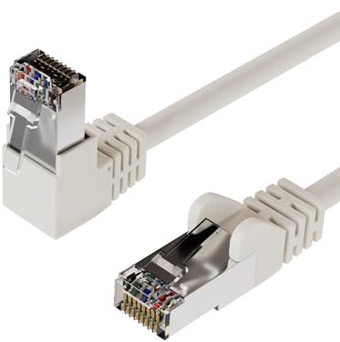 Netzwerkkabel RJ45, LAN Kabel, einseitig gewinkelt 90°, Cat 6, S/FTP, PIMF 0,25m Weiß