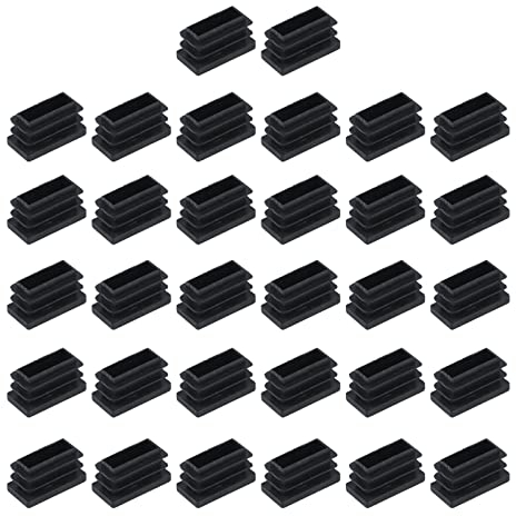 Antrader Abdeckkappen für Möbelfüße, Tische, Stühle, Kunststoff, quadratisch, rechteckig, mit Gewinde, Schwarz, 32 Stück (26 x 13 mm)