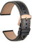 WOCCI 18mm Bracelet de Montre en Cuir Italien avec Boucle Dorée Rose (Noir)