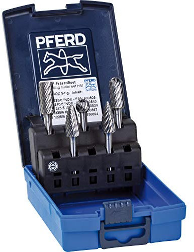 PFERD HM-Frässtift-Set, 5-teilig, Zahnung INOX, Schaft-ø 6 mm, 21901912 – speziell für die Bearbeitung von Edelstahl (INOX)