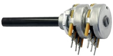 WITTKOWARE Stereo-Potentiometer mit langer Kunststoff-Achse (6x42mm) und Mutter, 10 Kilo-Ohm, ±20%, linear, 0,4W