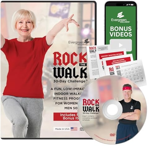 Evergreen Wellness Rock The Walk 30-Day Workout Challenge DVD for Beginners and Seniors - The Low Impact, Indoor Walking