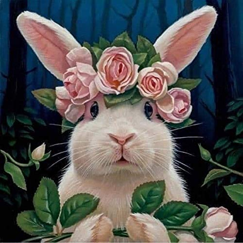 5D Diamond Painting Diamant Malerei Painting Bilder, Wowdecor Weißes Häschen Hase Rosa Rose Blumen Full Set Groß DIY Diamant Gemälde Malen Nach Zahlen
