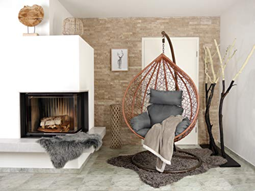 Kideo Komplettset: Hängesessel mit Gestell und Sitzkissen, Loungemöbel, XXL, braun (Kissen: Nest dunkelgrau (8900 Shadow))