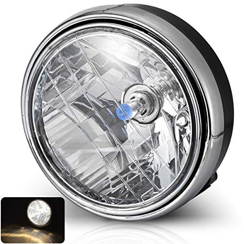 KATUR Motorrad-Halogen-Scheinwerfer, 17,8 cm, rund, Chrom, Retro-Scheinwerfer, 12 V, für Hon da CB400 CB500 CB1300 VTEC VTR 250