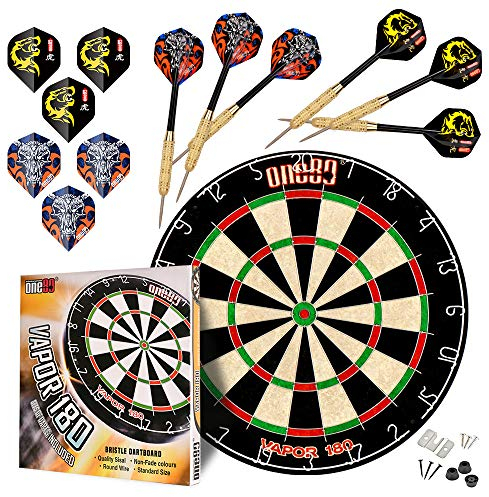 one80 professional perfection Dartscheibe mit Pfeilen, Profi Steeldartscheibe aus Sisal, Dartscheibe Steeldart Dartscheibe Set mit 6/12 Dartpfeilen Metallspitze (Profi Steeldartscheibe aus Sisal-Set)