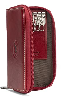 Portachiavi Pelle 6 Ganci Tascabile in Vera Pelle - Custodia Borsellino per Chiavi - Chiusura con Cerniera - Uomo e Donna Made in Italy, Rosso
