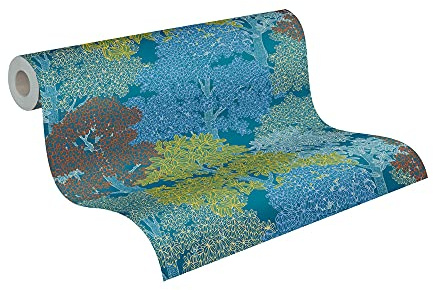 Architects Paper Waldtapete Floral Impression Tapete natürlich PVC-freie Vliestapete blau gelb rot creme matt glatt 377531 37753-1, 10.05 m x 0.53 m