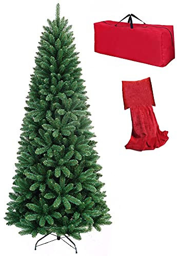 Totò Piccinni Albero di Natale Artificiale NOEL, Folto, Effetto Realistico, Rami a Gancio, Facile Montaggio, PVC, Ignifugo con Borsone (240 cm, Slim Verde)