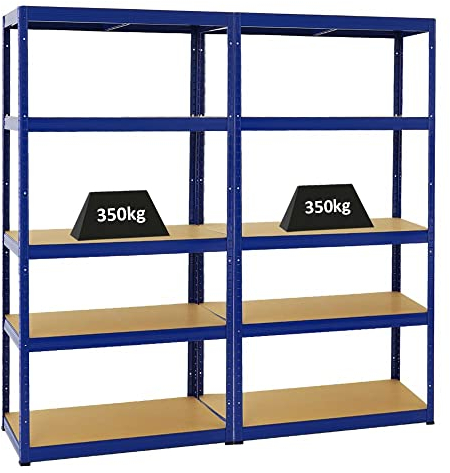 PROREGAL Mega Deal 2er-Set Schwerlastregale Slim Elephant 180x90x45cm mit 5 Ebenen Fachlast 350kg Blau