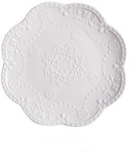 Crysdaralovebi Assiette plate de style européen - 15,2 cm, 20,3 cm, 25,4 cm - Assiette plate ronde en relief en porcelaine blanche - Plateau à dessert - Acces maison (25,4 cm)