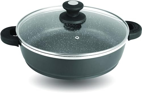 METTMANN PROFESSIONNEL - Sautoir/Sauteuse 28 cm - Fonte d'Aluminium - Revêtement Type Pierre - Couvercle en Verre - Tous Feux dont Induction - Sans PFOA - (28)