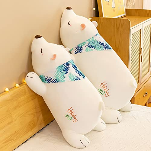 BYNYXI 70cm Eisbär Plüschtier Kissen, Liegende Bär Plüschkissen Stofftier Flauschiges Tier Umarmungskissen Gefüllte Kuscheltier Kawaii Eisbär Kissen Süßes Plüschpuppe für Kinder Geburtstaggeschenk