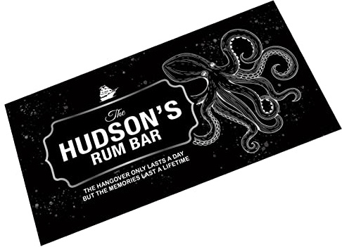 Personalised Rum Bar Runner Mat - Dark spiced rum bar, gift for Home bar accessories, birthday party (Black)