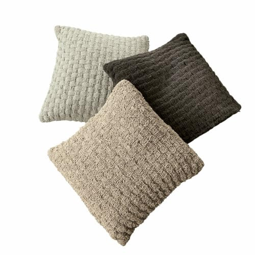Loberon Kissenhülle 3er Set Antier, beige/grau | Trendige Strick-Optik, edel schimmerndes Chenillegarn, weiche Haptik, Kissenbezug, Wohntextilien, Wohn-Accessoires, Polyester