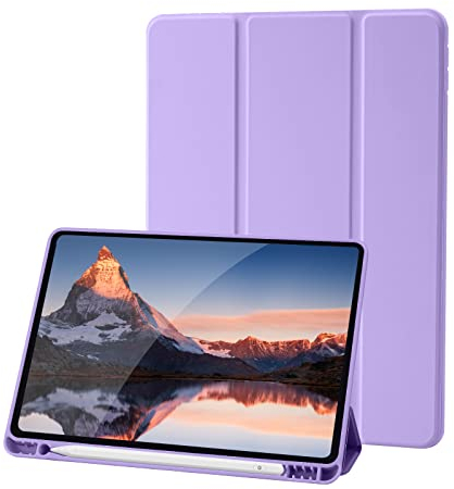 Custodia Cover Compatibile con iPad 9 8 7 Generazione (10.2 Pollici, 2021/2020/2019), Supporta la Carica di Pencil 2nd Gen, Auto Sveglia/Sonno (Viola)
