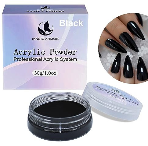 MAGIC ARMOR Acrylic Powder for Nails, 30 g, Acrylic Powder, Easy to Shape, Non-Yellowing Formula, Professional Acrylic Powder for Extending Acrylic Nails for Home and Salon (Black)