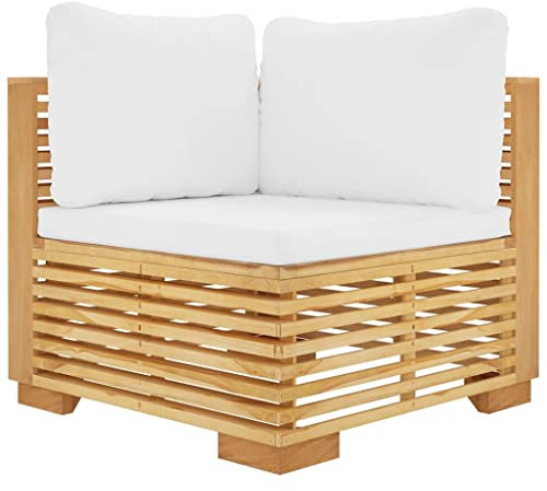 vidaXL Garten Ecksofa mit Creme Kissen Gartensofa Einzelsofa Gartenmöbel Sofa Terrassenmöbel Balkon Terrasse Lounge Massivholz Teak