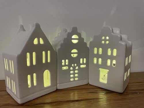 khevga Weihnachtsdekorations LED Haus 3er Set weiß aus Keramik