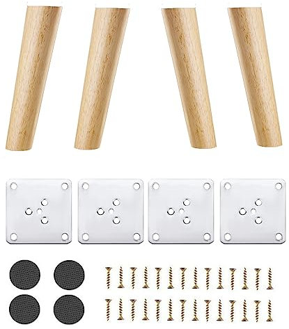 YouYuer 4PCS Pieds de Meuble en Bois,Pieds de Canapé de Rechange Conception Inclinée Pied de Lit en Bois Pieds de Table Pieds de Meubles avec Accessoires pour Lit,Placard,Banc,Meuble TV,Armoire (18cm)