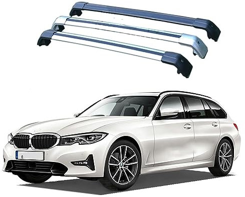 Auto Dachträger Dachreling für BMW 3-Serie, 5-dr Immobilien, 2020 + G21, Dach Gepäckträger aus Aluminium,Silver Black