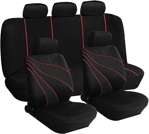 Rebeca Shop Universal-Sitzbezüge aus Polyester, kompatibel mit Panda mit Standardsitzen, mit 2 Reißverschlüssen hinten, Modell G (Schwarz/Rot)